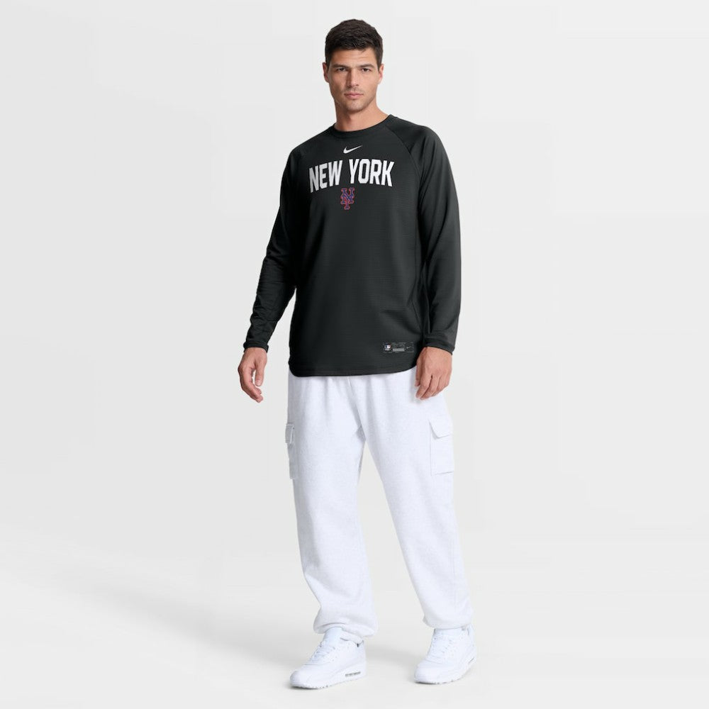 New York Mets Nike Authentic Collection Raglan Dri-FIT Sweatshirt - Black Sweatshirts