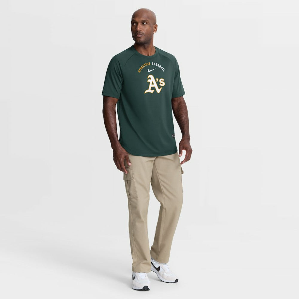 Athletics Nike Authentic Collection Batting Practice Pre-Game Raglan Dri-FIT Top - Green Tops