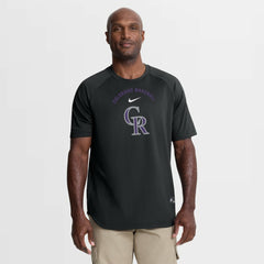 Colorado Rockies Nike Authentic Collection Batting Practice Pre-Game Raglan Dri-FIT Top - Black Tops