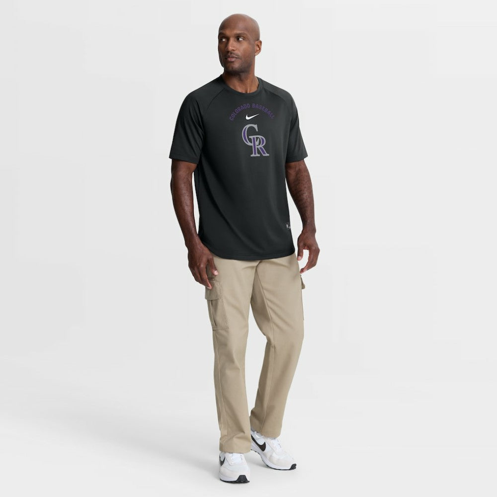 Colorado Rockies Nike Authentic Collection Batting Practice Pre-Game Raglan Dri-FIT Top - Black Tops