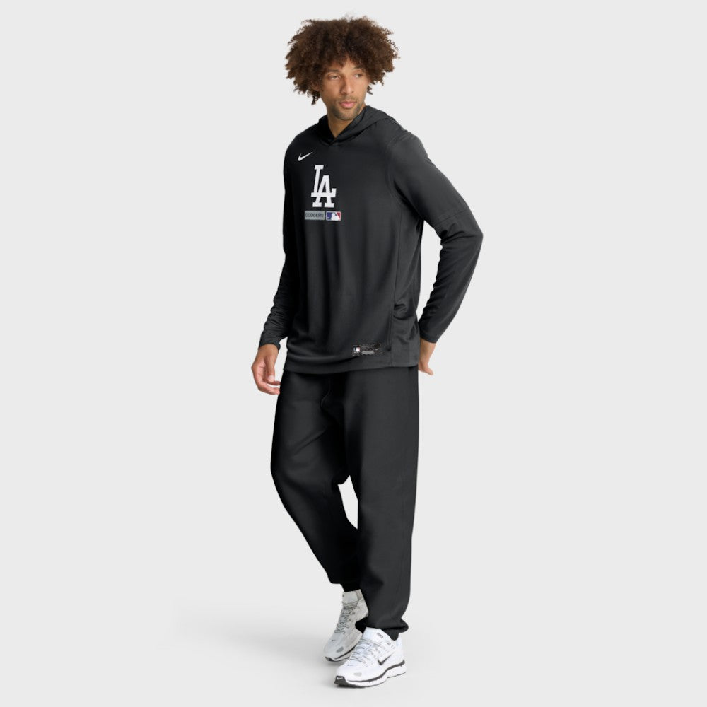 Los Angeles Dodgers Nike Authentic Collection Dri-FIT Long Sleeve Hooded T-Shirt - Black T-shirts