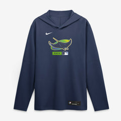Tampa Bay Rays Nike Authentic Collection Dri-FIT Long Sleeve Hooded T-Shirt - Navy T-shirts