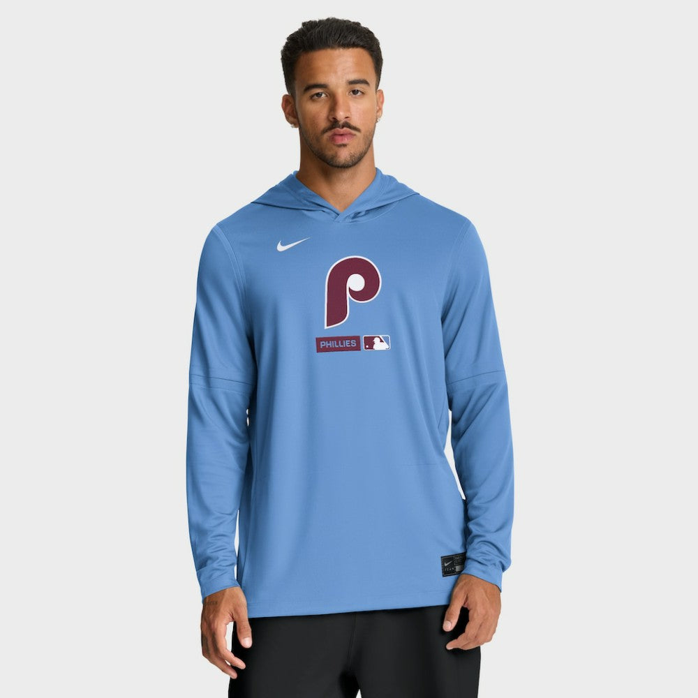 Philadelphia Phillies Nike Authentic Collection Dri-FIT Long Sleeve Hooded T-Shirt - Light Blue T-shirts