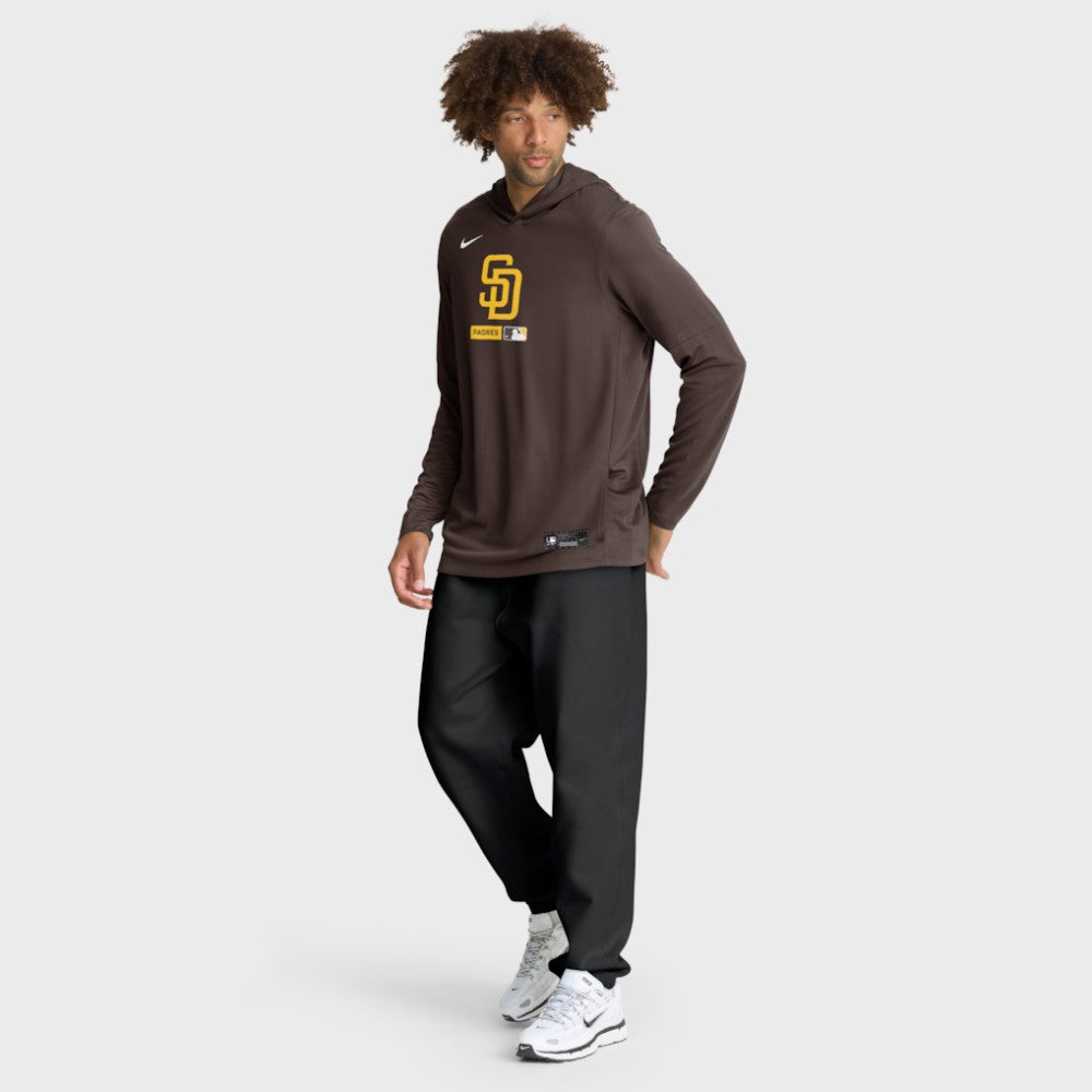 San Diego Padres Nike Authentic Collection Dri-FIT Long Sleeve Hooded T-Shirt - Brown T-shirts