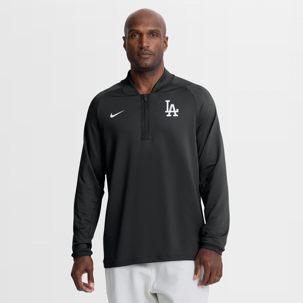 Los Angeles Dodgers Nike Authentic Collection Dri-FIT Raglan Half-Zip Pullover - Black Pullover