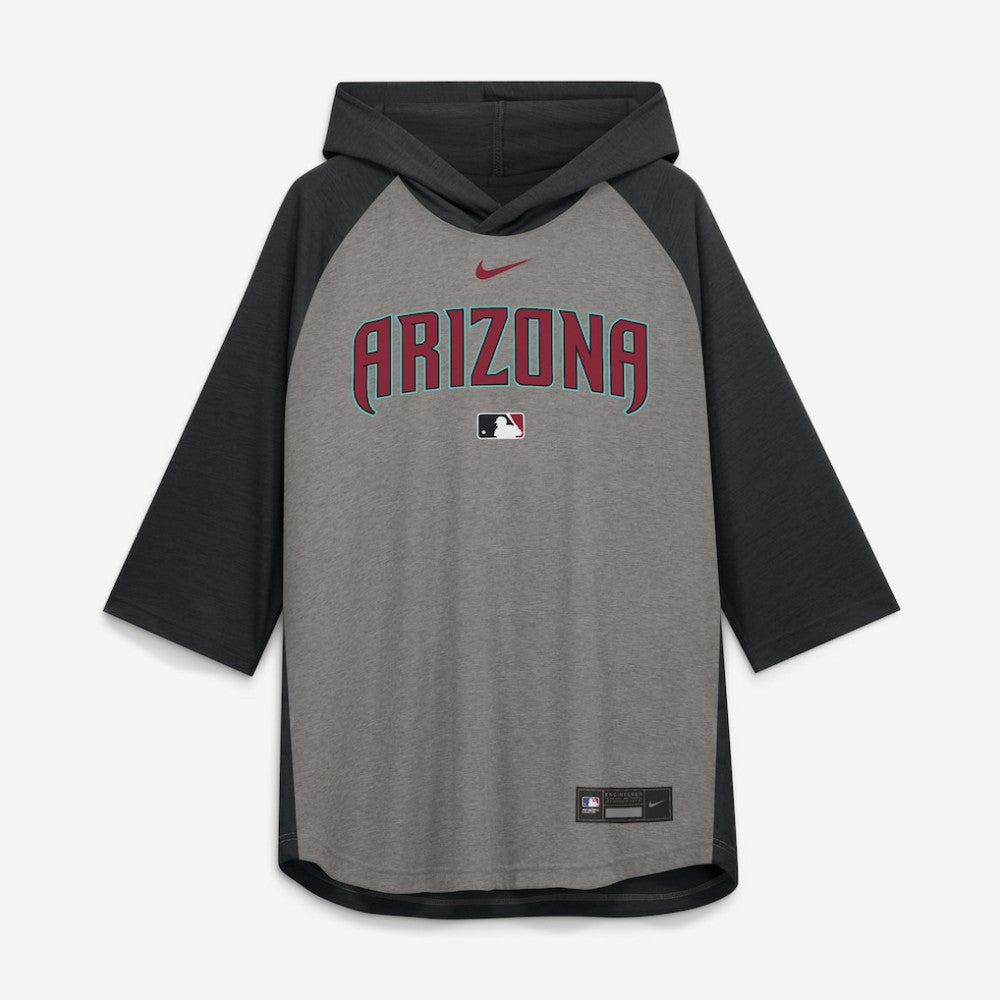 Arizona Diamondbacks Nike Authentic Collection Flux Dri-FIT Raglan 3/4-Sleeve Hooded T-Shirt - Gray T-shirts