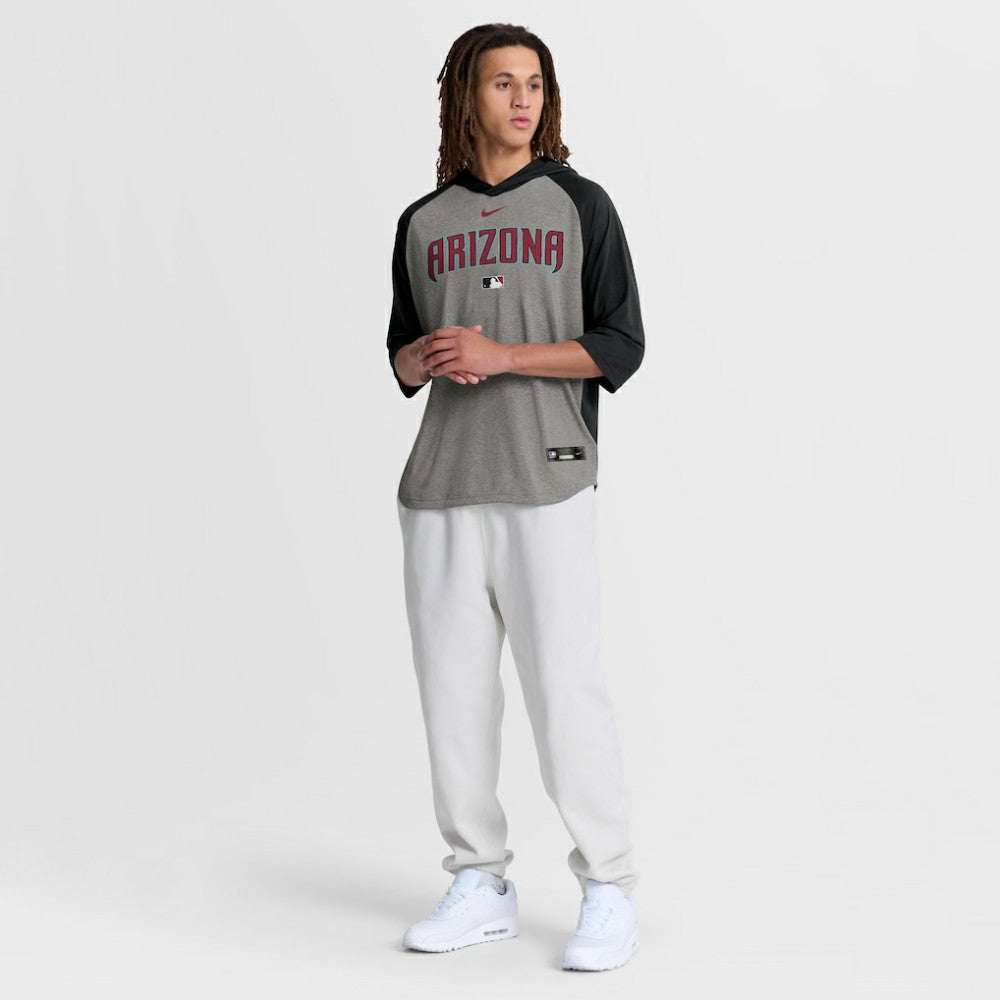 Arizona Diamondbacks Nike Authentic Collection Flux Dri-FIT Raglan 3/4-Sleeve Hooded T-Shirt - Gray T-shirts