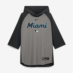 Miami Marlins Nike Authentic Collection Flux Dri-FIT Raglan 3/4-Sleeve Hooded T-Shirt - Gray T-shirts