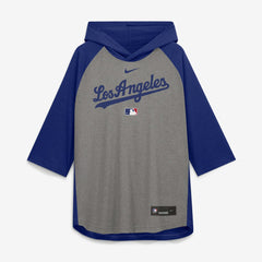 Los Angeles Dodgers Nike Authentic Collection Flux Dri-FIT Raglan 3/4-Sleeve Hooded T-Shirt - Gray T-shirts