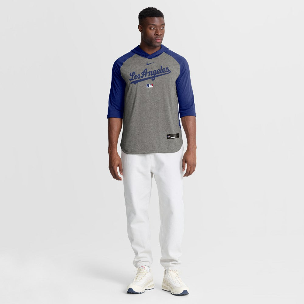 Los Angeles Dodgers Nike Authentic Collection Flux Dri-FIT Raglan 3/4-Sleeve Hooded T-Shirt - Gray T-shirts