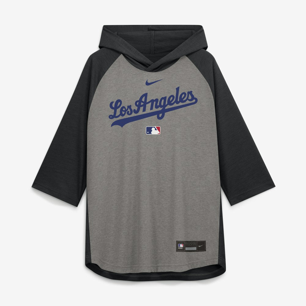 Los Angeles Dodgers Nike Authentic Collection Flux Dri-FIT Raglan 3/4-Sleeve Hooded T-Shirt - Gray T-shirts