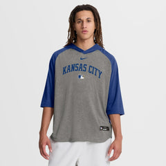 Kansas City Royals Nike Authentic Collection Flux Dri-FIT Raglan 3/4-Sleeve Hooded T-Shirt - Gray T-shirts
