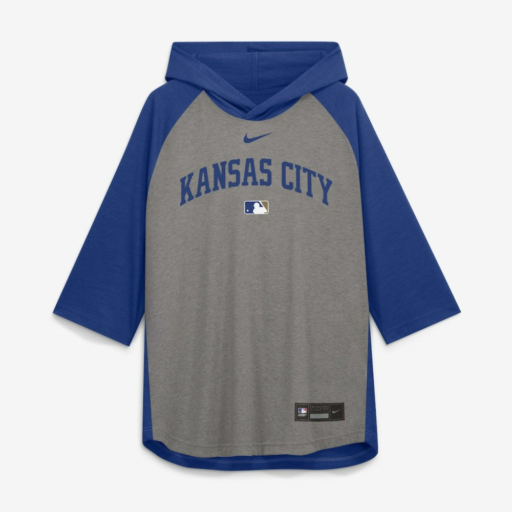 Kansas City Royals Nike Authentic Collection Flux Dri-FIT Raglan 3/4-Sleeve Hooded T-Shirt - Gray T-shirts