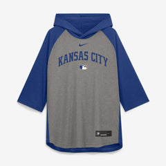 Kansas City Royals Nike Authentic Collection Flux Dri-FIT Raglan 3/4-Sleeve Hooded T-Shirt - Gray T-shirts