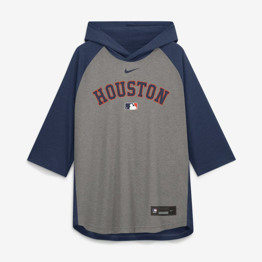 Houston Astros Nike Authentic Collection Flux Dri-FIT Raglan 3/4-Sleeve Hooded T-Shirt - Gray T-shirts