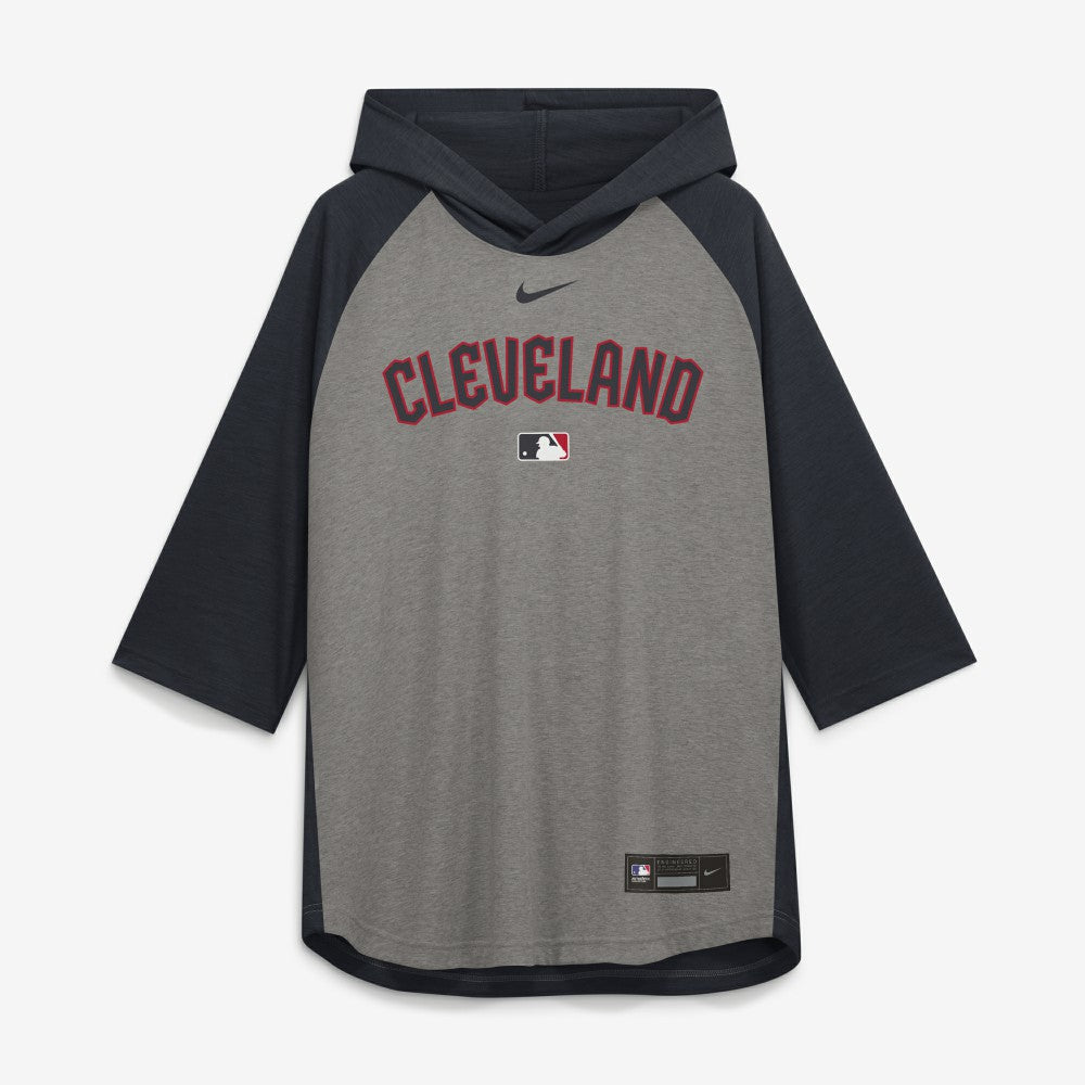 Cleveland Guardians Nike Authentic Collection Flux Dri-FIT Raglan 3/4-Sleeve Hooded T-Shirt - Gray T-shirts