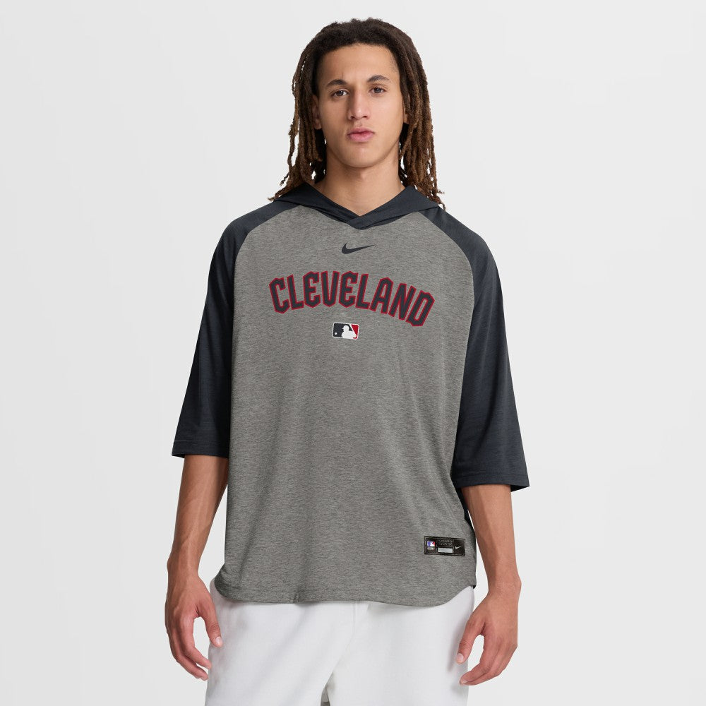 Cleveland Guardians Nike Authentic Collection Flux Dri-FIT Raglan 3/4-Sleeve Hooded T-Shirt - Gray T-shirts