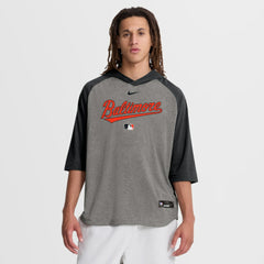 Baltimore Orioles Nike Authentic Collection Flux Dri-FIT Raglan 3/4-Sleeve Hooded T-Shirt - Gray T-shirts