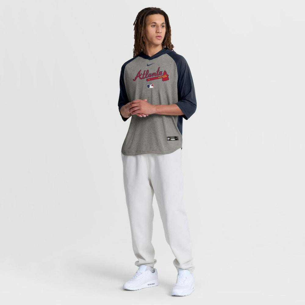 Atlanta Braves Nike Authentic Collection Flux Dri-FIT Raglan 3/4-Sleeve Hooded T-Shirt - Gray T-shirts