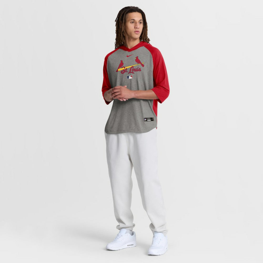 St. Louis Cardinals Nike Authentic Collection Flux Dri-FIT Raglan 3/4-Sleeve Hooded T-Shirt - Gray T-shirts
