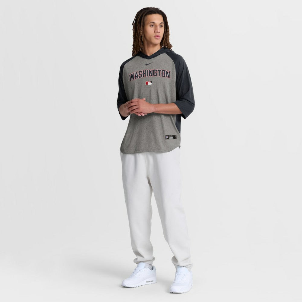 Washington Nationals Nike Authentic Collection Flux Dri-FIT Raglan 3/4-Sleeve Hooded T-Shirt - Gray T-shirts