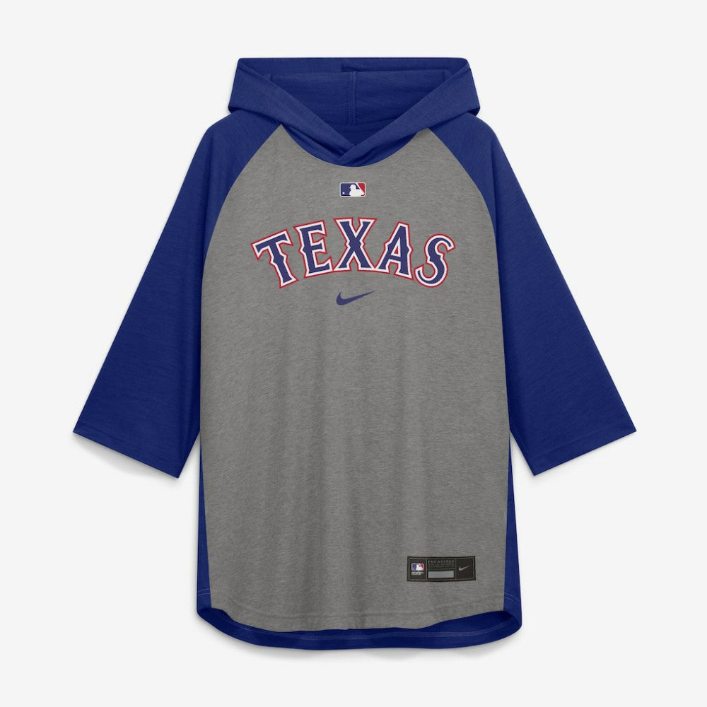 Texas Rangers Nike Authentic Collection Flux Dri-FIT Raglan 3/4-Sleeve Hooded T-Shirt - Gray T-shirts