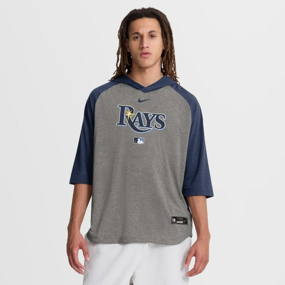Tampa Bay Rays Nike Authentic Collection Flux Dri-FIT Raglan 3/4-Sleeve Hooded T-Shirt - Gray T-shirts