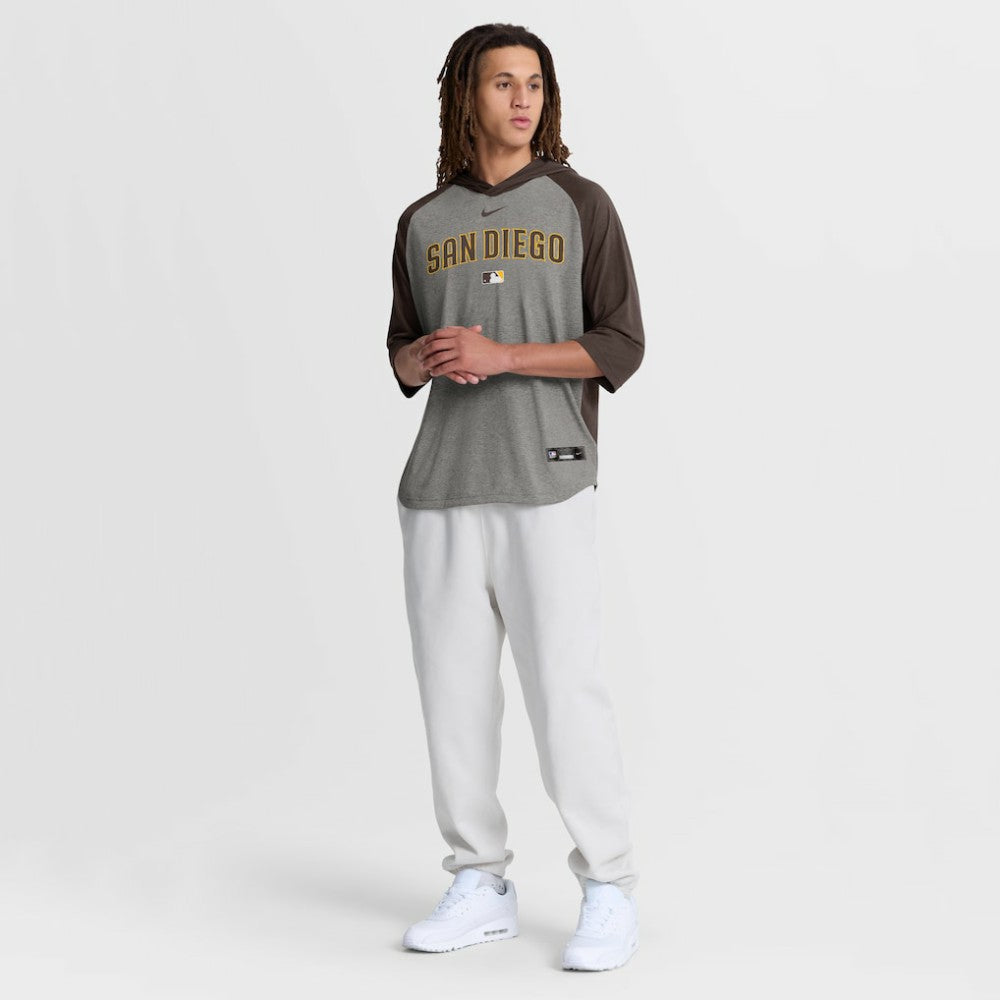 San Diego Padres Nike Authentic Collection Flux Dri-FIT Raglan 3/4-Sleeve Hooded T-Shirt - Gray T-shirts