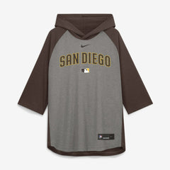 San Diego Padres Nike Authentic Collection Flux Dri-FIT Raglan 3/4-Sleeve Hooded T-Shirt - Gray T-shirts