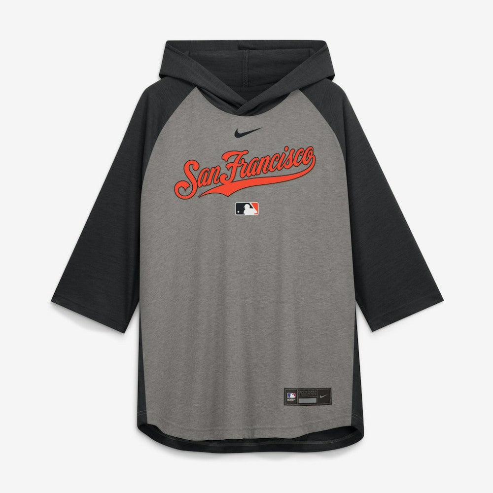 San Francisco Giants Nike Authentic Collection Flux Dri-FIT Raglan 3/4-Sleeve Hooded T-Shirt - Gray T-shirts