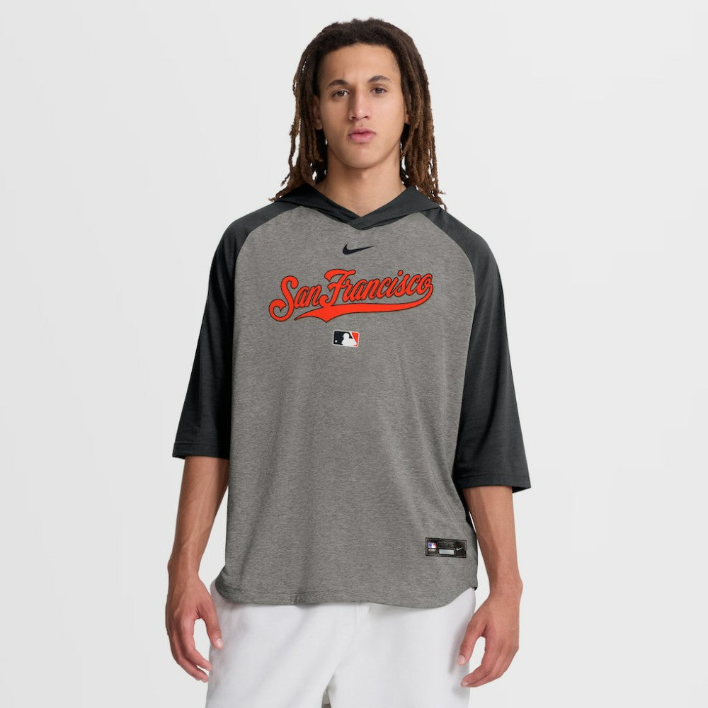 San Francisco Giants Nike Authentic Collection Flux Dri-FIT Raglan 3/4-Sleeve Hooded T-Shirt - Gray T-shirts