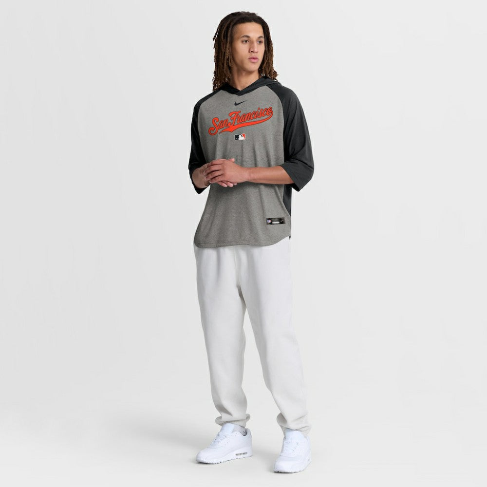 San Francisco Giants Nike Authentic Collection Flux Dri-FIT Raglan 3/4-Sleeve Hooded T-Shirt - Gray T-shirts