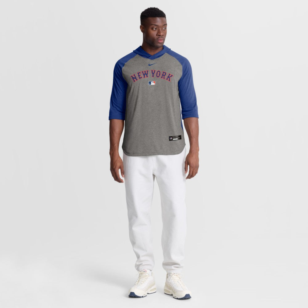 New York Mets Nike Authentic Collection Flux Dri-FIT Raglan 3/4-Sleeve Hooded T-Shirt - Gray T-shirts