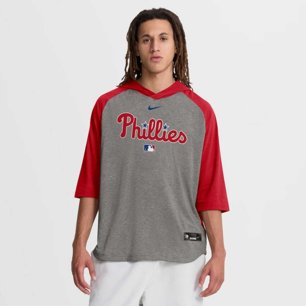 Philadelphia Phillies Nike Authentic Collection Flux Dri-FIT Raglan 3/4-Sleeve Hooded T-Shirt - Gray T-shirts