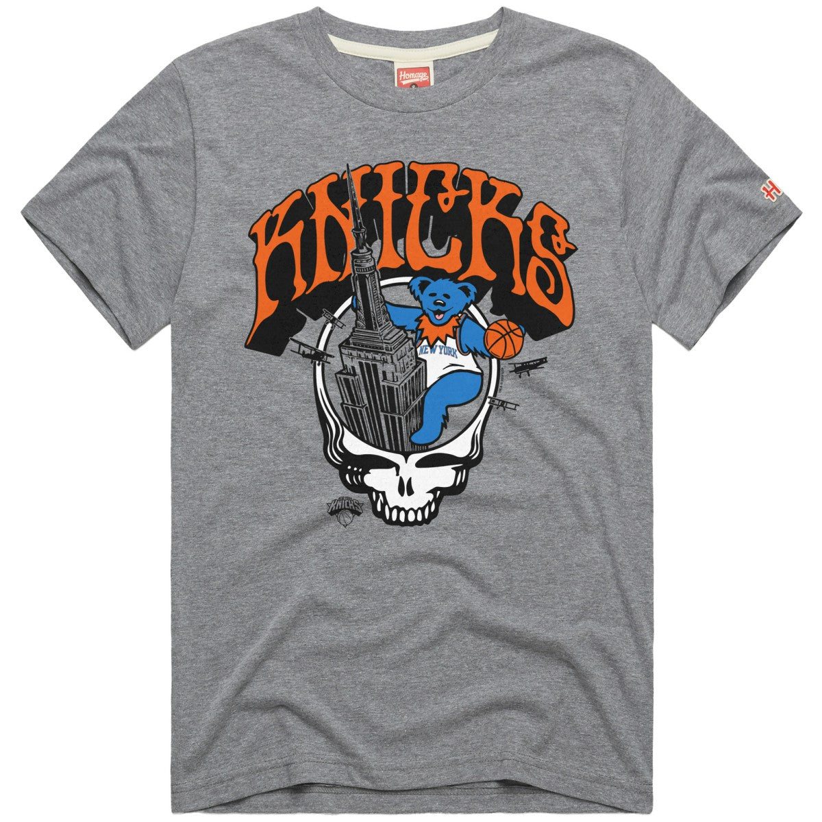 New York Knicks x Grateful Dead Homage Skull Tri-Blend T-Shirt Gray