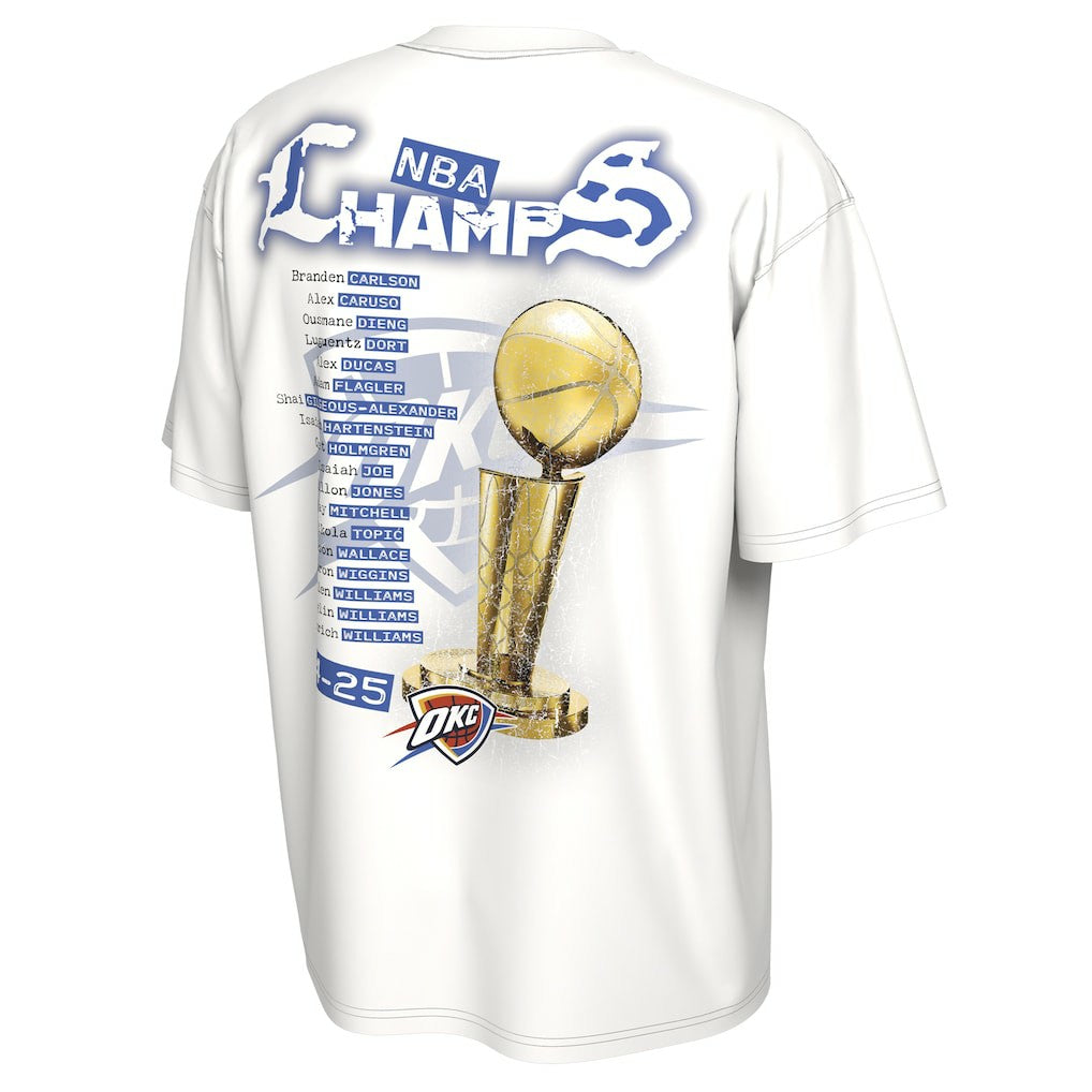 Oklahoma City Thunder Unisex 2025 NBA Finals Champions Celebration Parade Roster T-Shirt White