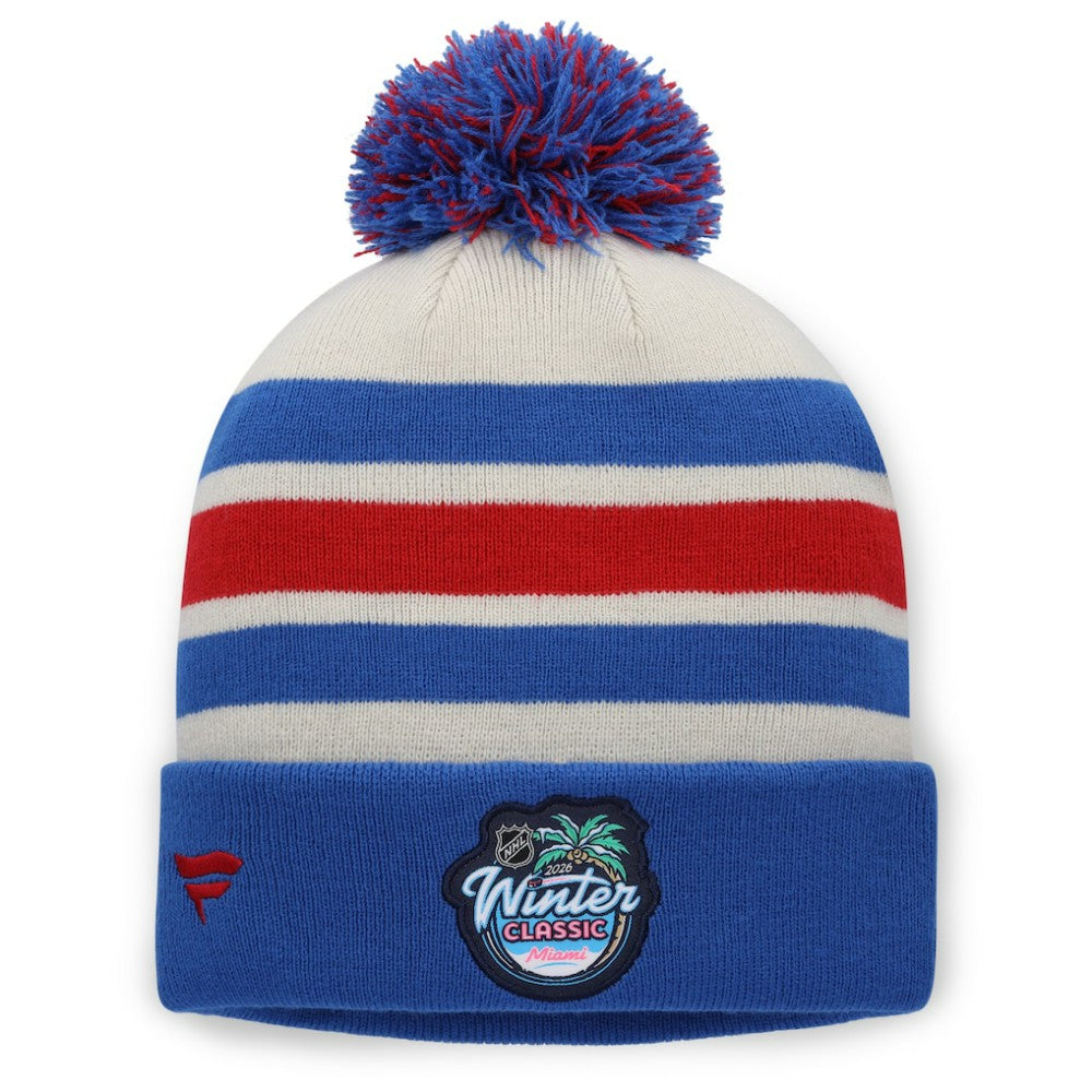 NHL New York Rangers Fanatics 2026 NHL Winter Classic Cuffed Pom Knit Hat - Cream/Blue