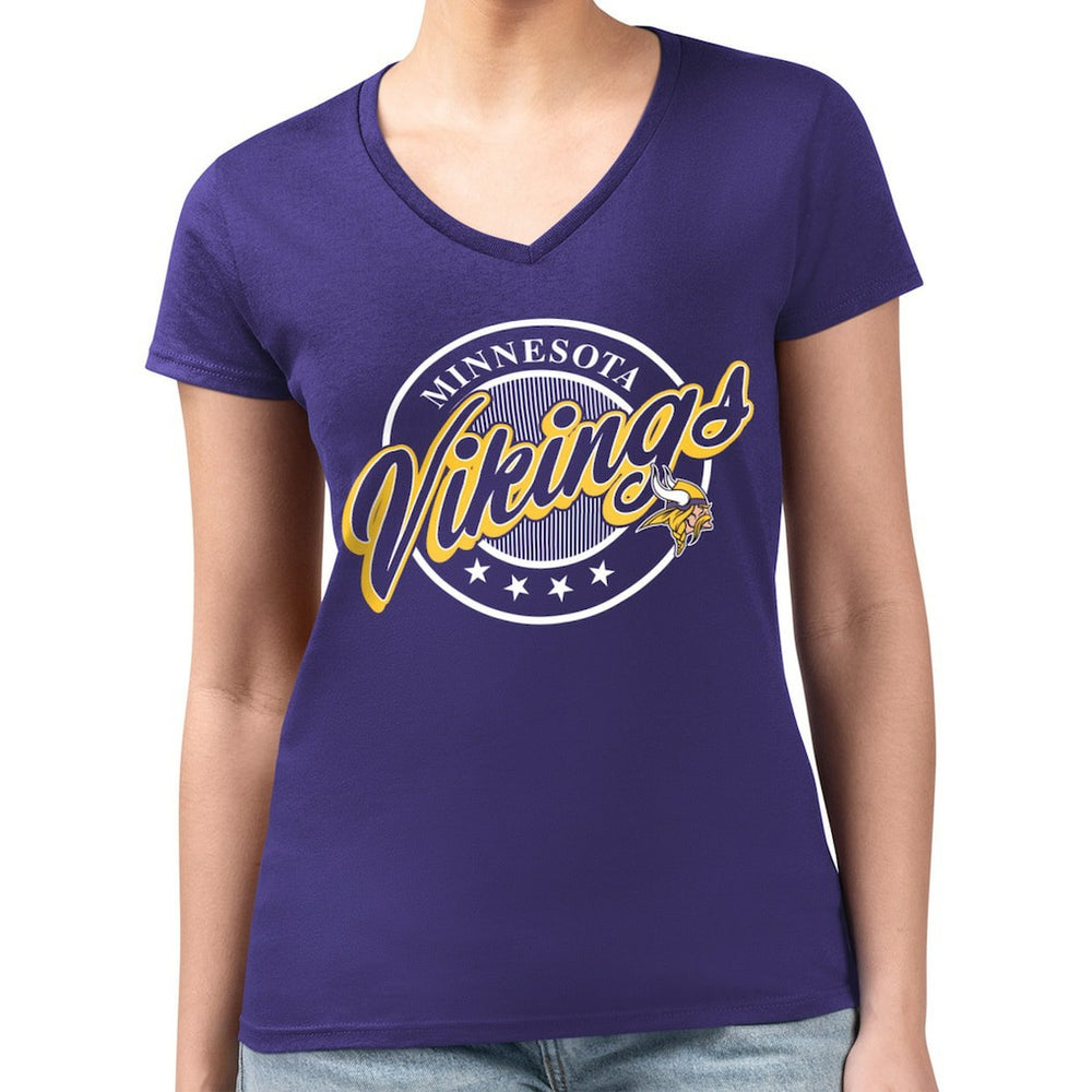 Minnesota Vikings G-III 4Her by Carl Banks Women's Super-Slim Fit Lightweight Pinstripe Circle V-Neck T-Shirt Purple