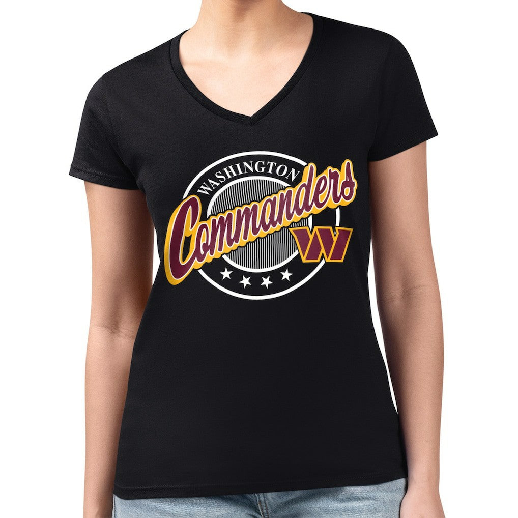 Washington Commanders G-III 4Her by Carl Banks Women's Super-Slim Fit Lightweight Pinstripe Circle V-Neck T-Shirt Black