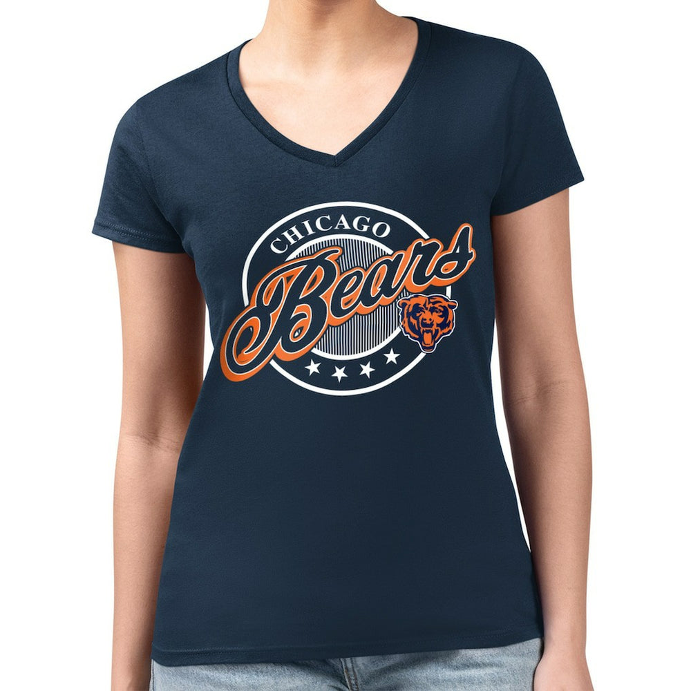 Chicago Bears G-III 4Her by Carl Banks Women's Super-Slim Fit Lightweight Pinstripe Circle V-Neck T-Shirt Navy