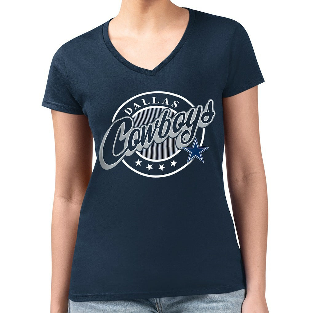 Dallas Cowboys G-III 4Her by Carl Banks Women's Super-Slim Fit Lightweight Pinstripe Circle V-Neck T-Shirt Navy