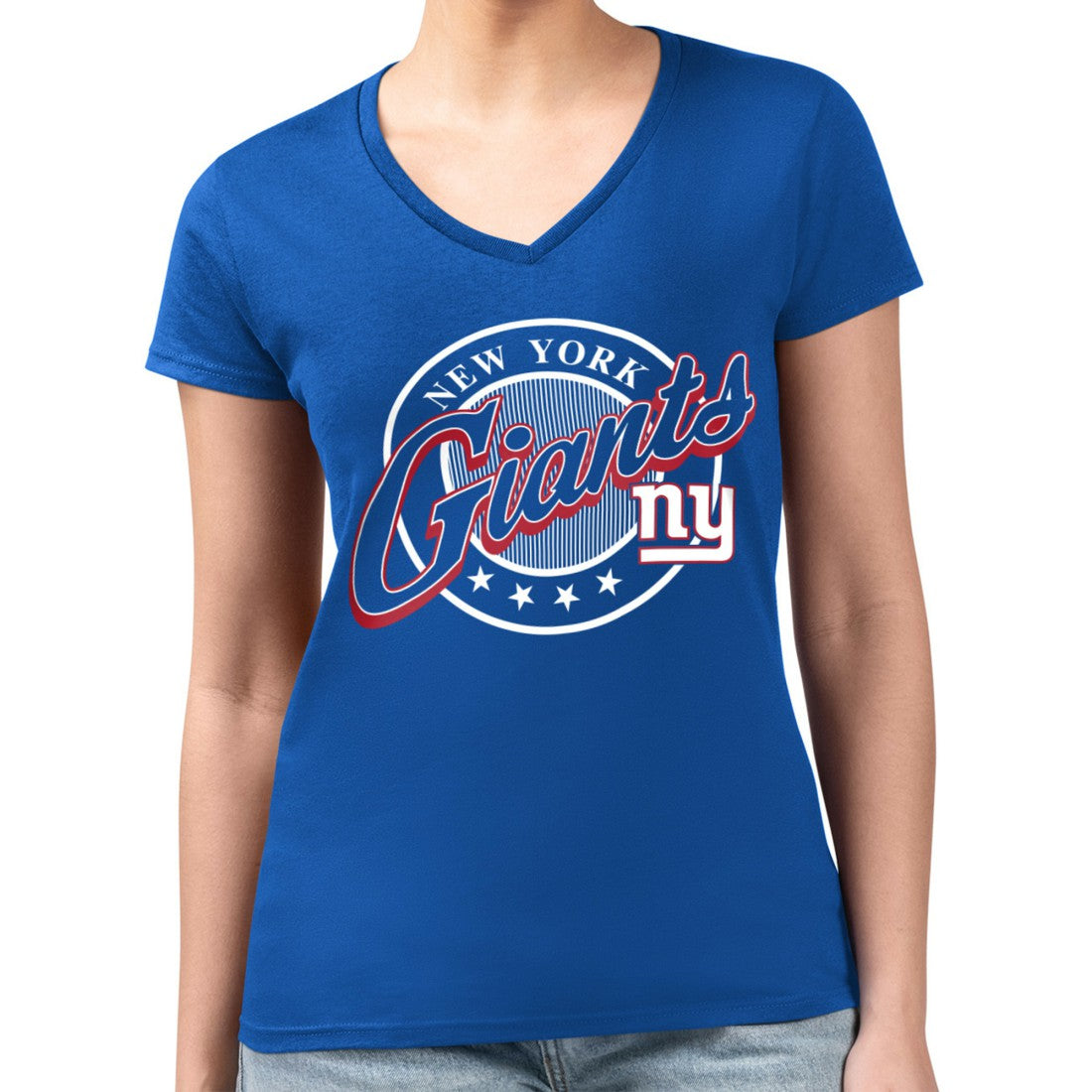 New York Giants G-III 4Her by Carl Banks Women's Super-Slim Fit Lightweight Pinstripe Circle V-Neck T-Shirt Royal