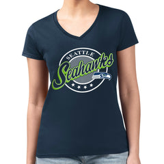 Seattle Seahawks G-III 4Her by Carl Banks Women's Super-Slim Fit Lightweight Pinstripe Circle V-Neck T-Shirt Navy