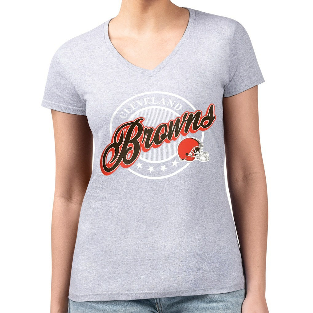 Cleveland Browns G-III 4Her by Carl Banks Women's Super-Slim Fit Lightweight Pinstripe Circle V-Neck T-Shirt Gray