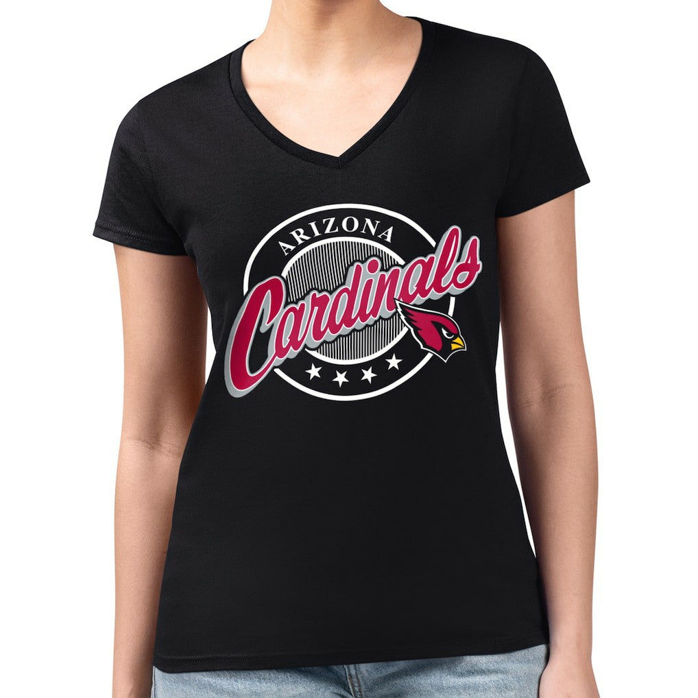 Arizona Cardinals G-III 4Her by Carl Banks Women's Super-Slim Fit Lightweight Pinstripe Circle V-Neck T-Shirt Black