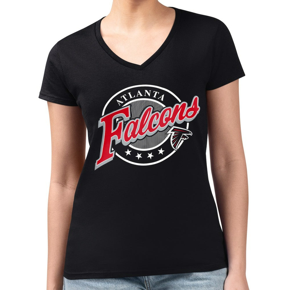 Atlanta Falcons G-III 4Her by Carl Banks Women's Super-Slim Fit Lightweight Pinstripe Circle V-Neck T-Shirt Black