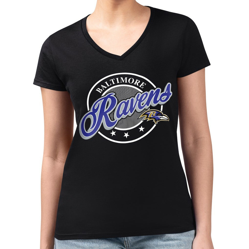 Baltimore Ravens G-III 4Her by Carl Banks Women's Super-Slim Fit Lightweight Pinstripe Circle V-Neck T-Shirt Black