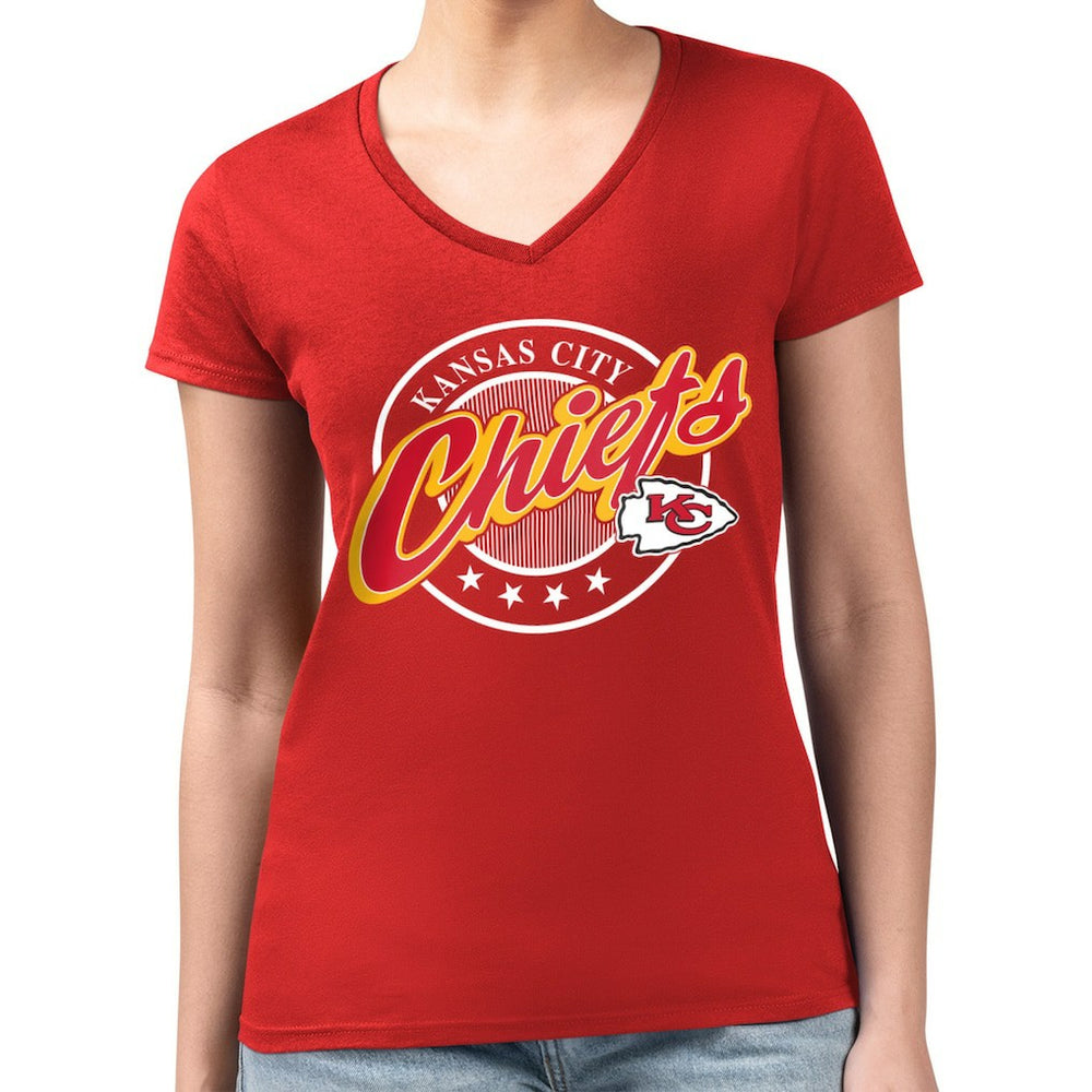 Kansas City Chiefs G-III 4Her by Carl Banks Women's Super-Slim Fit Lightweight Pinstripe Circle V-Neck T-Shirt Red