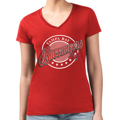 Tampa Bay Buccaneers G-III 4Her by Carl Banks Women's Super-Slim Fit Lightweight Pinstripe Circle V-Neck T-Shirt Red
