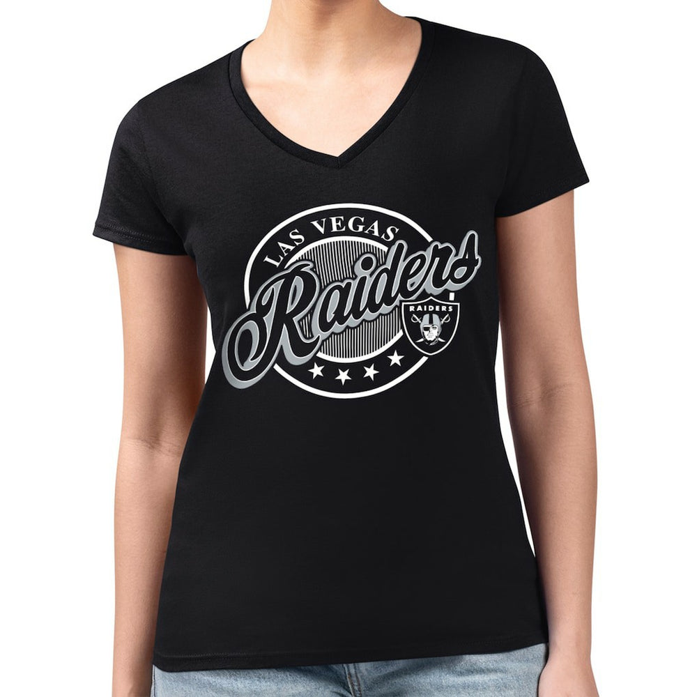 Las Vegas Raiders G-III 4Her by Carl Banks Women's Super-Slim Fit Lightweight Pinstripe Circle V-Neck T-Shirt Black
